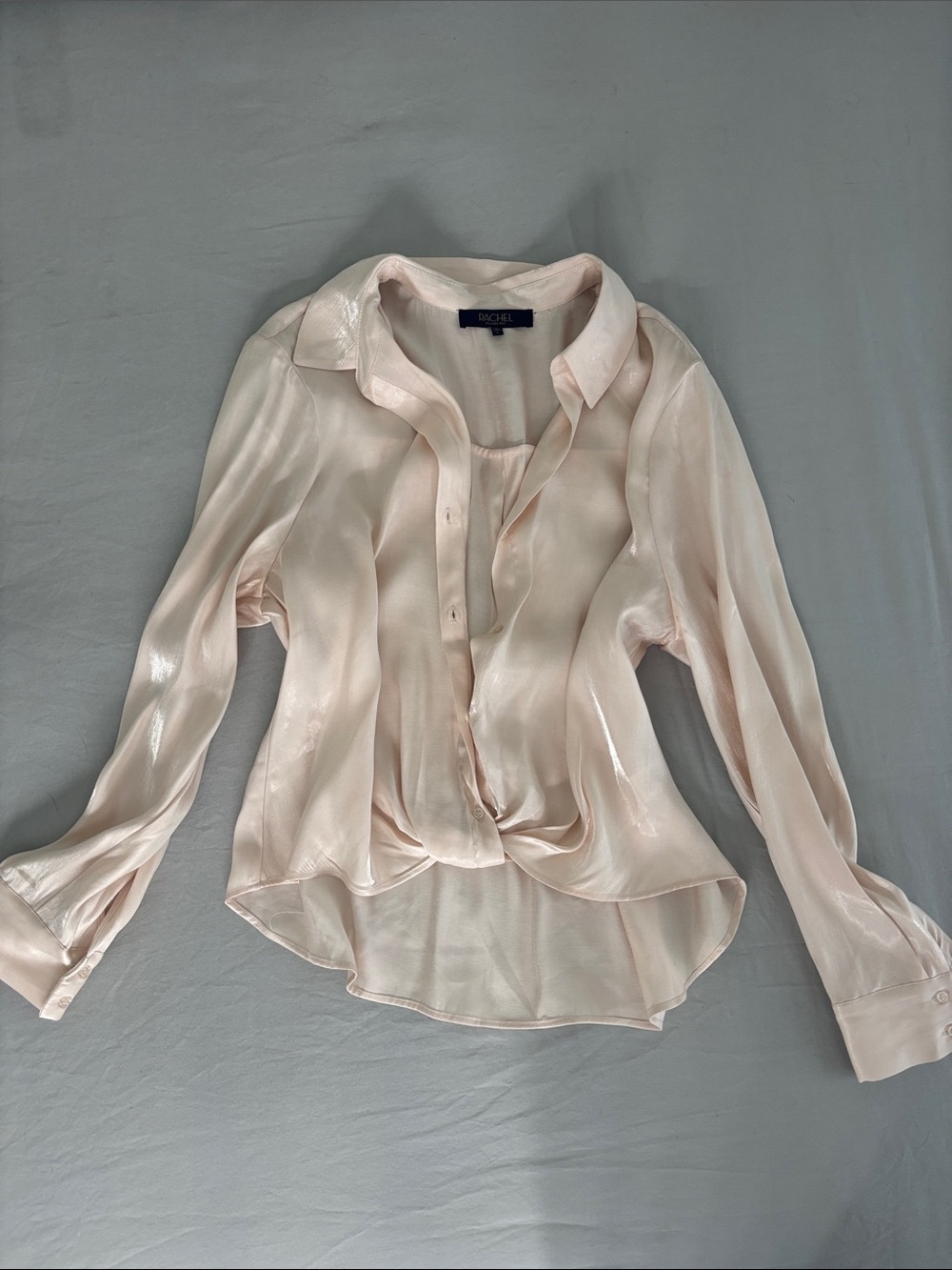 Rachel Light Blush Satin Twist-Front Blouse - Picture 1 of 8